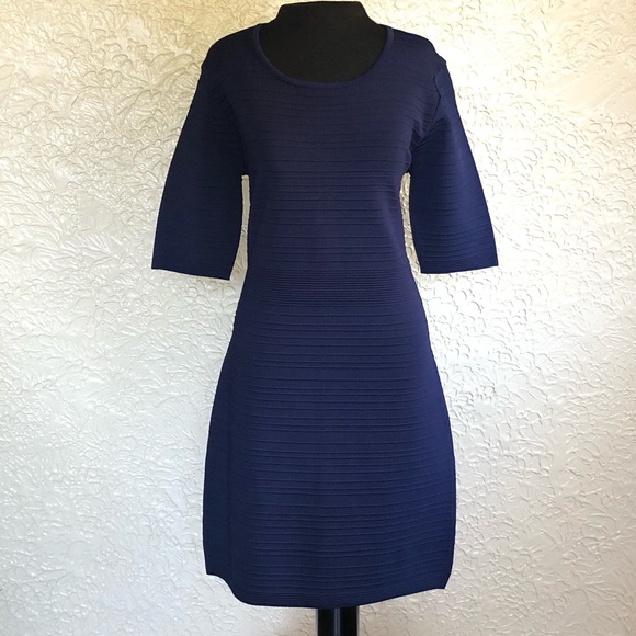 Cache Knit Sheath Stretch 3/4 Sleeve Zip Back Dress